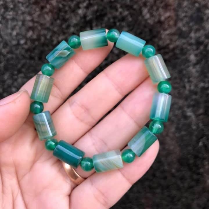 VÒNG TAY ĐÁ MÀU XANH KIỂU ĐỐT TRÚC- SIZE 8LY