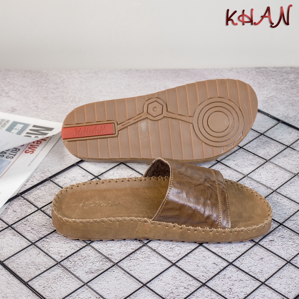 Dép Nam quai ngang , quai ngang trơn da bò cao cấp A-02 mau bò