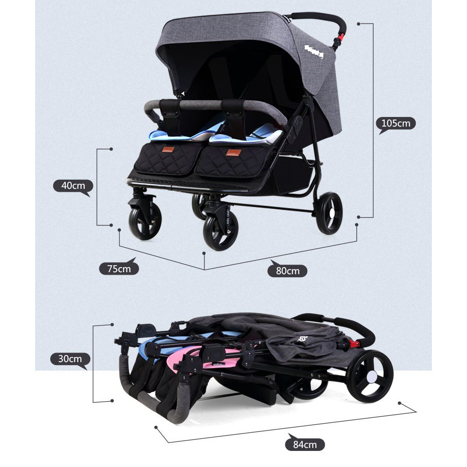 Xe đẩy đôi cho bé Seebaby T22 , có chống sốc, dễ dàng gấp gọn, tiện lợi - Hàng chính hãng - Bảo hành 12 tháng