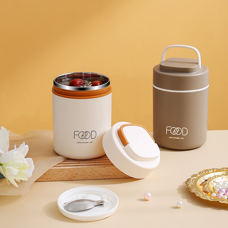 Bình giữ nhiệt đựng thức ăn cho bé dung tích 520ml, Cốc đựng cháo ăn sáng cách nhiệt bằng thép không gỉ