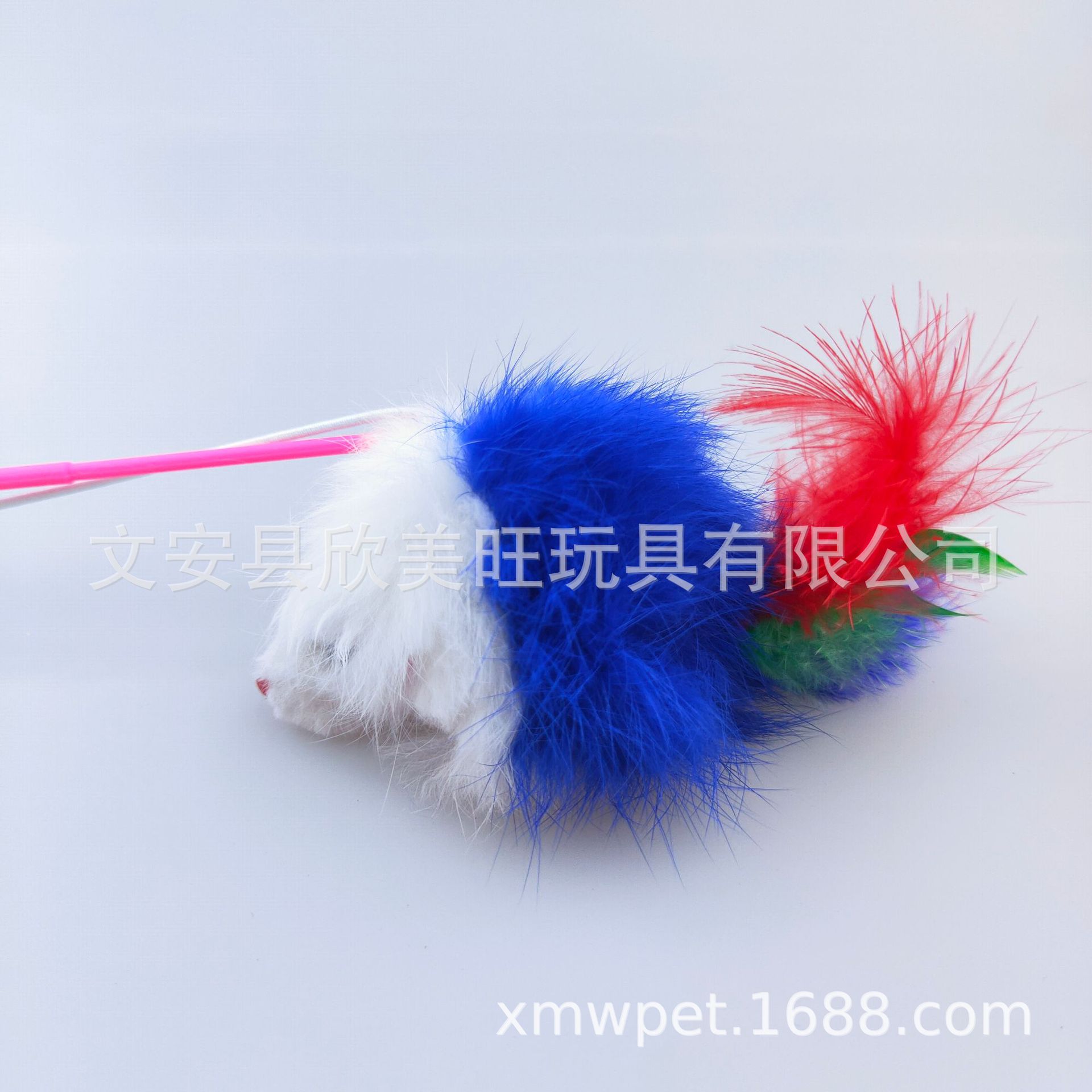 Pet Toy Cat Toy Long-Haired Rabbit Skin Mouse Cat Pole Toy Fur Mouse Feather Double-Section Pole Funny Cat Stick