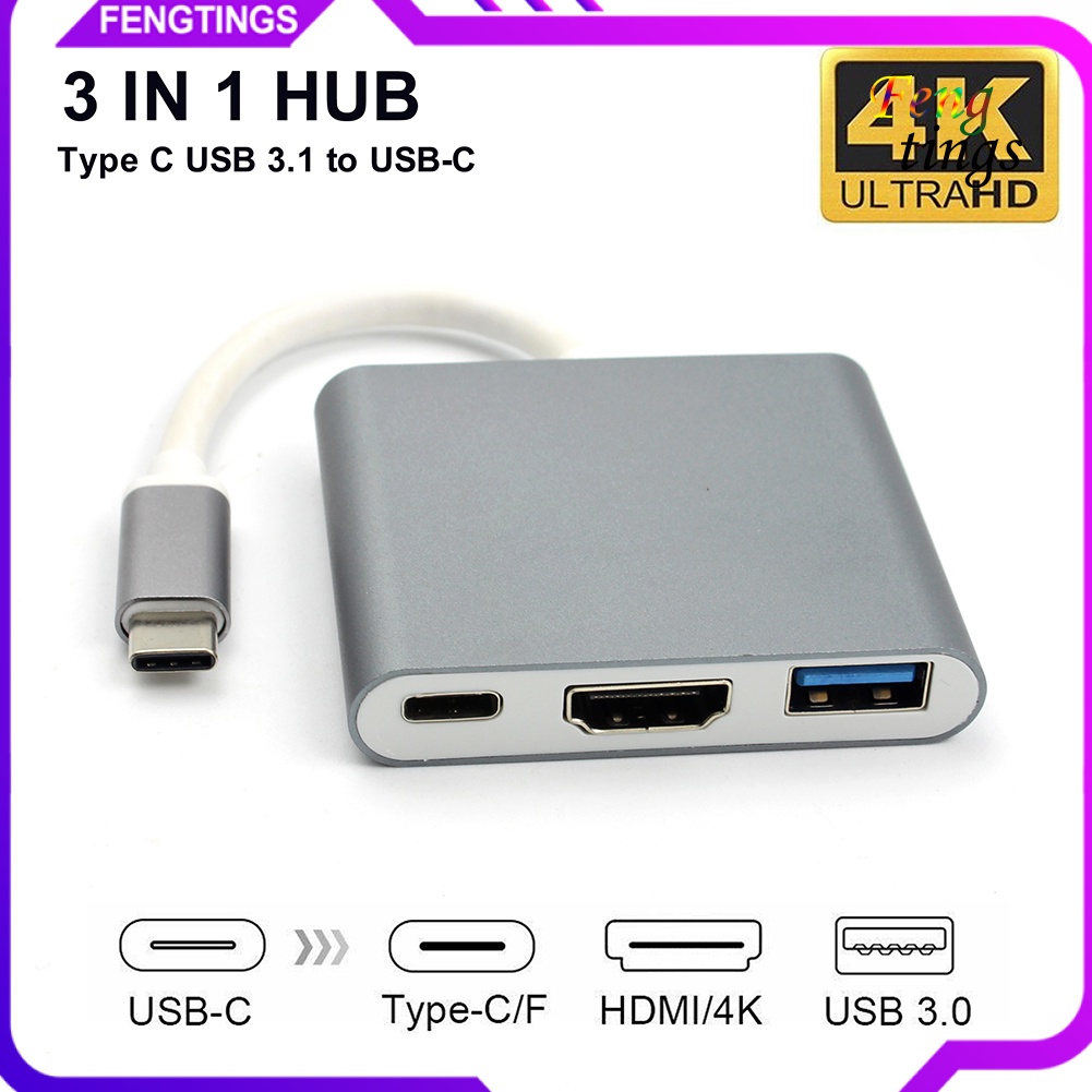 【FT】3 in 1 USB 3.1 Type-C to 4K UHD HDMI-compatible USB-C Hub Adapter Converter for Macbook