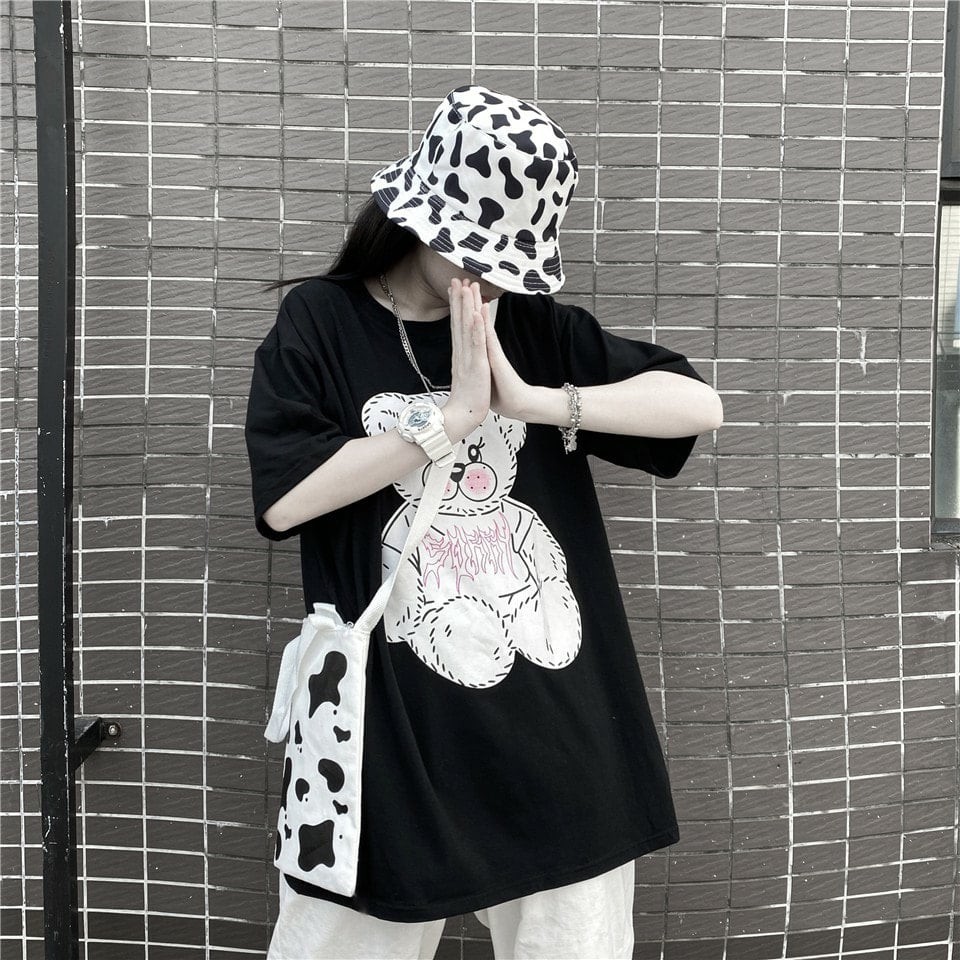 Mũ Ngựa Vằn Bò Sữa Unisex  Mũ vành tròn tai bèo, bucket màu loang trắng đen nam nữ Ulzzang C129b