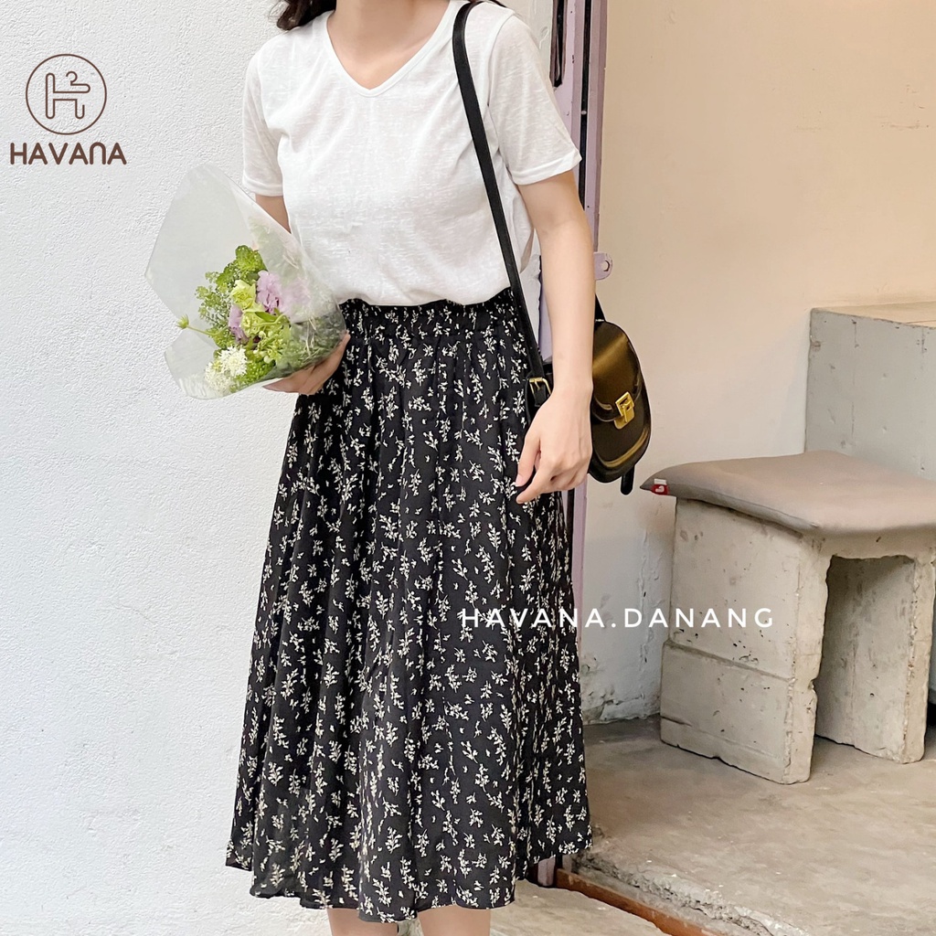Chân váy voan hoa nhí vintage, váy hoa nhí dáng dài freesize chun co giãn kèm lớp lót AE183