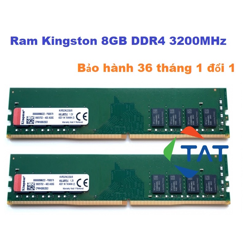 Ram Kingston 8GB DDR4 3200MHz Dùng Cho PC Desktop - Bảo hành 36 tháng 1 đổi 1