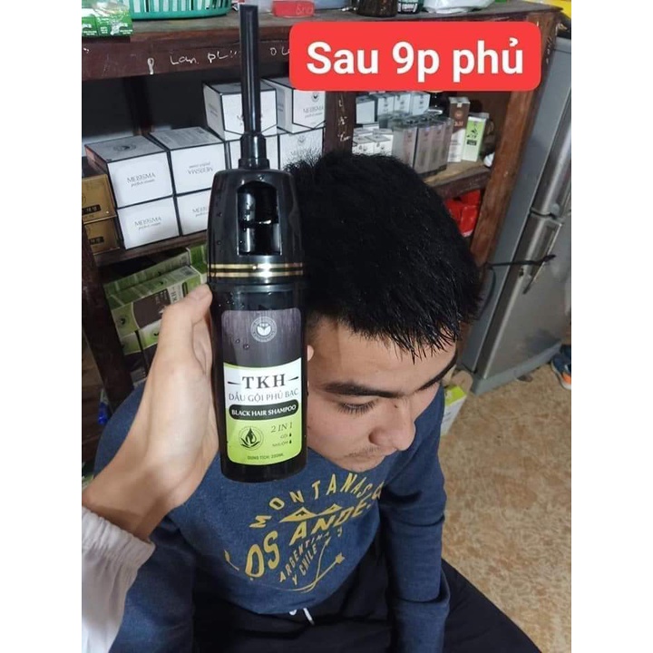 Dầu gội phủ bạc phủ nâu TKH, dầu gội đầu nhuộm tóc màu nâu hạt dẻ, màu đen tại nhà, kèm lược Trần Kim Huyền TKH228