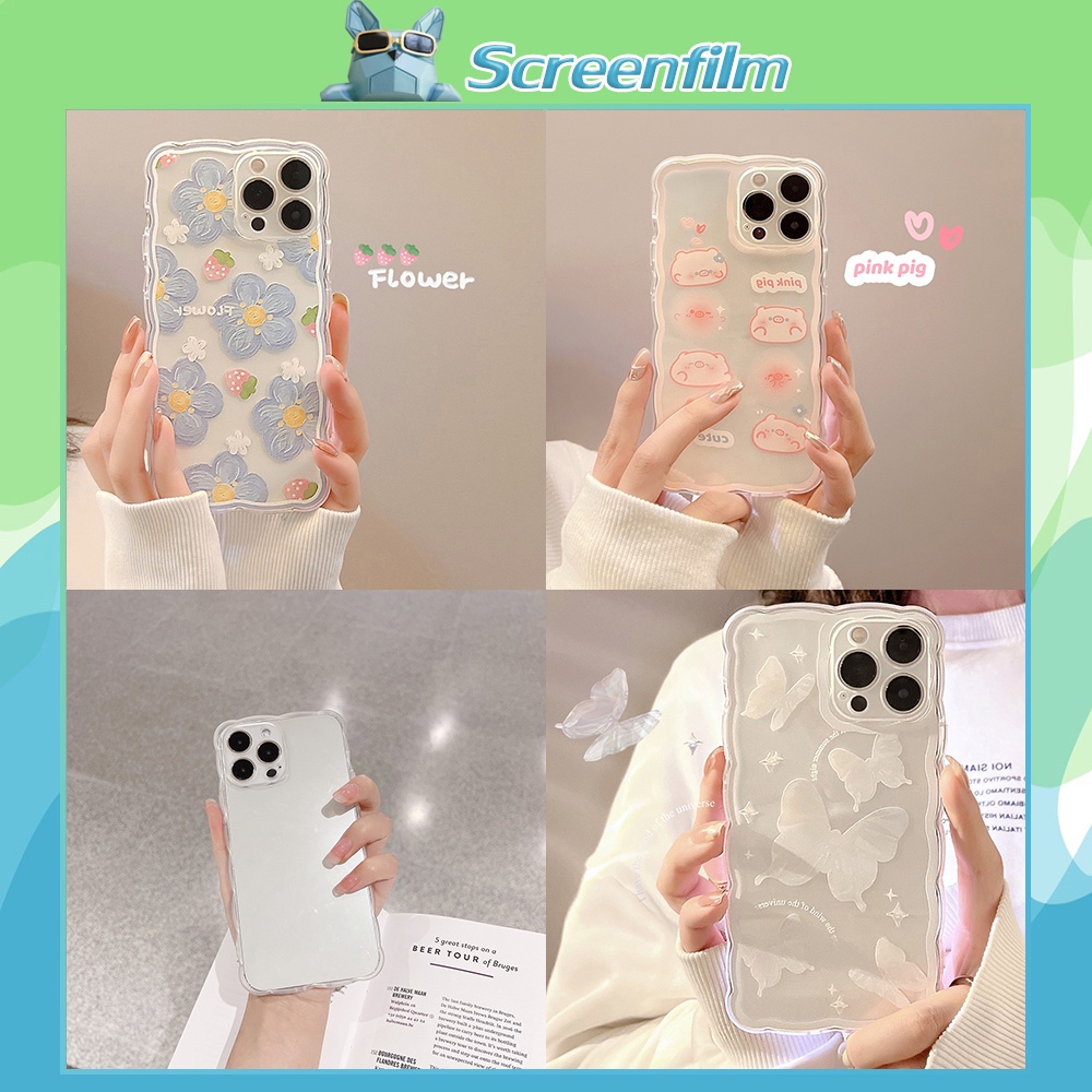 Ốp điện thoại hình hoa/dâu tây cạnh sóng bảo vệ toàn diện thích hợp cho iPhone 14 13 Pro Max 12 Mini 11 X Xs Xr 8 7