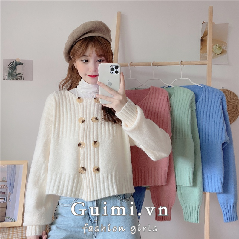 Áo Khoác cardigan Dệt Kim Tay Dài Dáng Rộng Hai Hàng Nút Thời Trang Mùa Thu Phong Cách Hàn