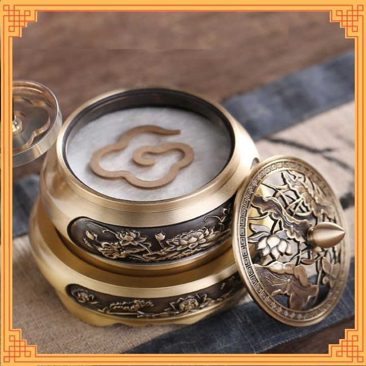 Lư đồng xông trầm hương bộ lư đồng hoa sen khắc hình sen và đế đôn đồng sen