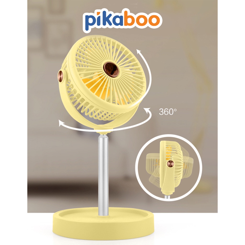 Quạt mini để bàn Pikaboo sạc pin có thể điều chỉnh độ dài của quạt, chất liệu nhựa cao cấp có độ bền cao an toàn cho trẻ