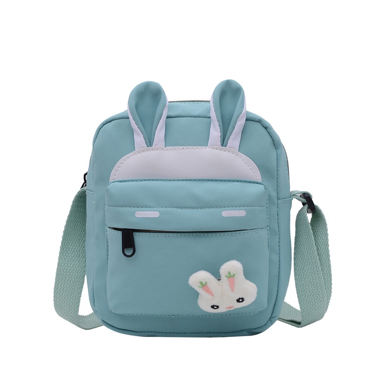 Túi Đeo Chéo Vai Hình Vuông Cỡ Nhỏ Bằng nylon Họa Tiết Thỏ Hoạt Hình Dễ Thương Cho Học Sinh
