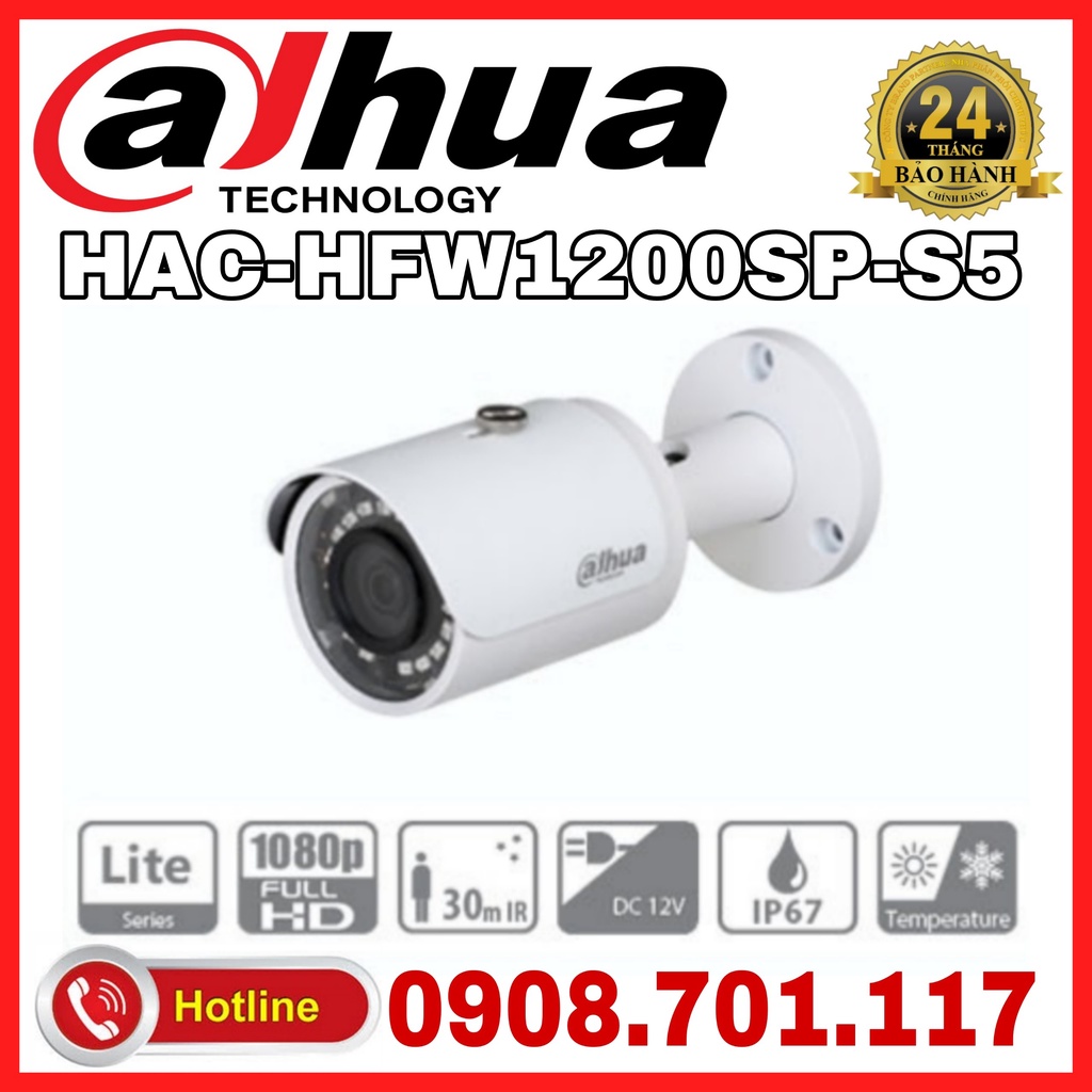 Camera Thân HDCVI hồng ngoại 2.0 Megapixel DAHUA DH-HAC-HFW1200SP-S5