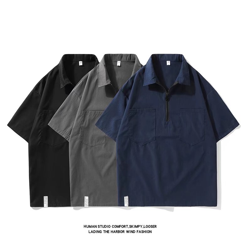 Áo Thun POLO Tay Ngắn Màu Sắc Trơn Phong Cách Hip hop Nhật Bản Thời Trang Mùa Hè Cho Nam