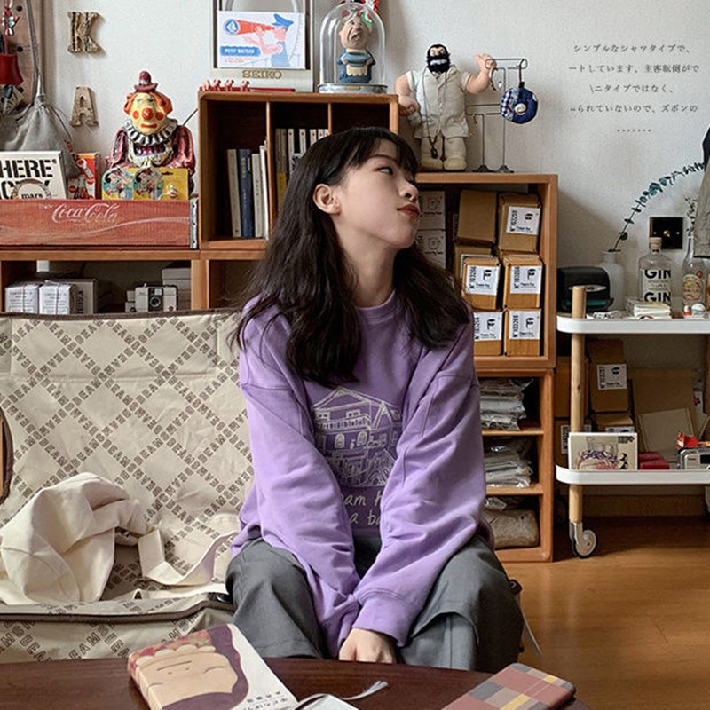 Áo Thun Nữ Tay Dài Dáng Rộng Thời Trang Phong Cách Hàn Quốc