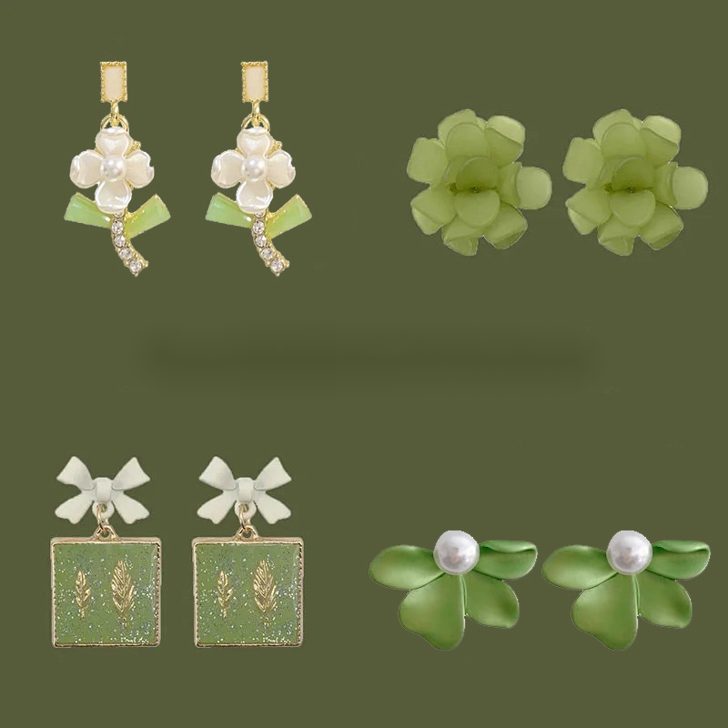 MOCHASHUBông tai mochashu hình hoa lily màu xanh lá ngọt ngào thời trang hè mới cho nữ