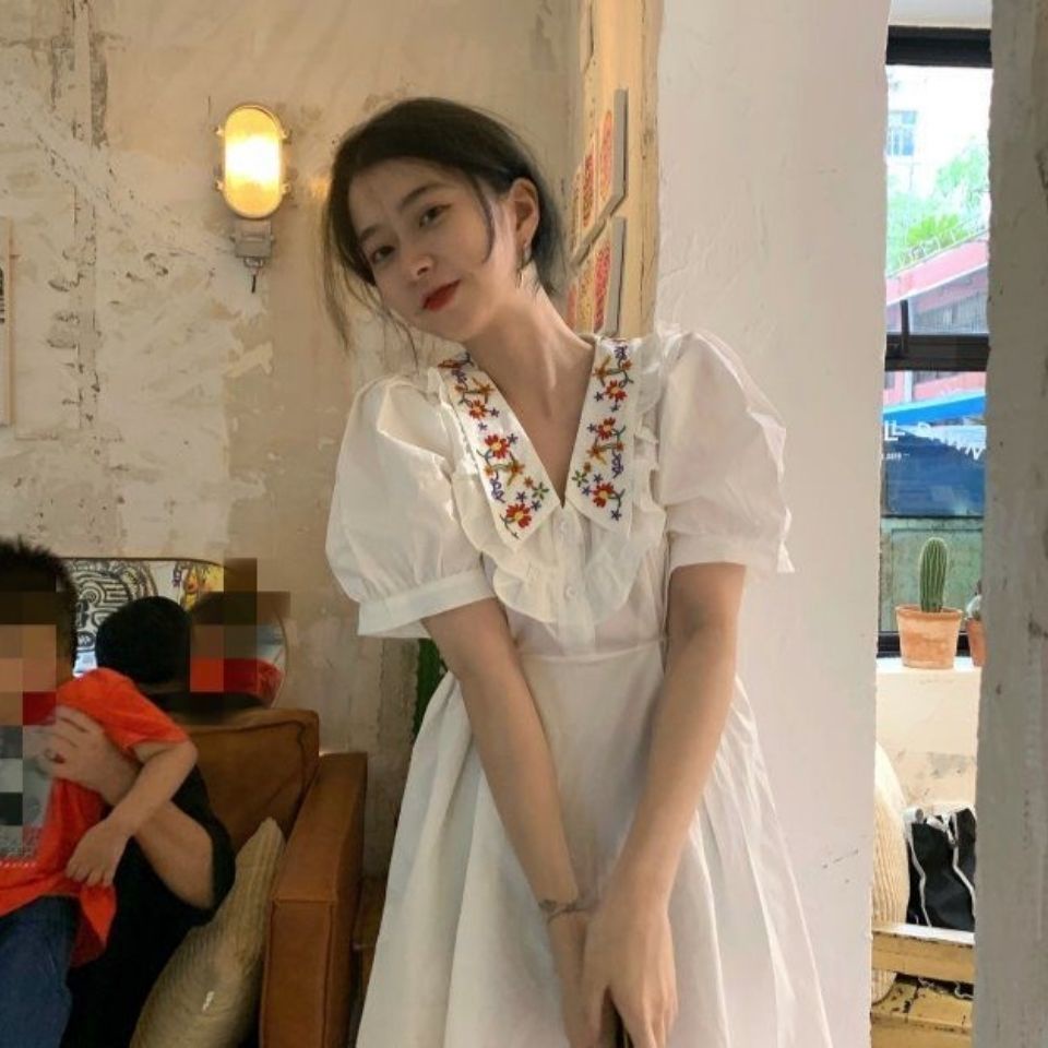 Đầm Tay Ngắn Thắt Cà Vạt Phong Cách Pháp Ngọt Ngào Thời Trang Mùa Hè Mới Cho Nữ 2021 đầm bầu váy nữ váy bé gái váy dài chân váy dài váy nữ chân váy dài