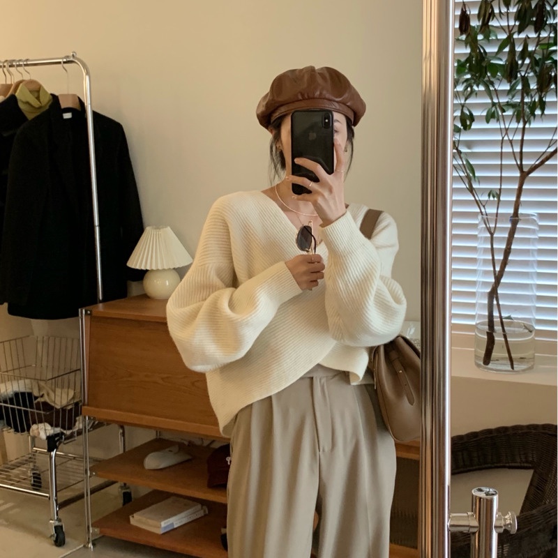 Áo len tay dài cổ chữ V thời trang dành cho nữ