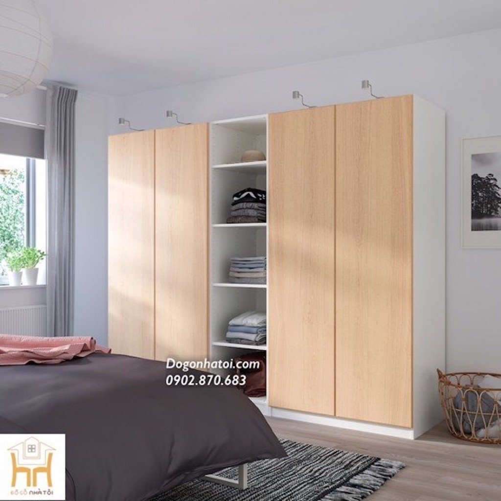 Tủ áo 6 cánh bằng gỗ công nghiệp màu sồi đẹp 2m X 2m3 - TA208 - Đồ Gỗ Nhà Tôi