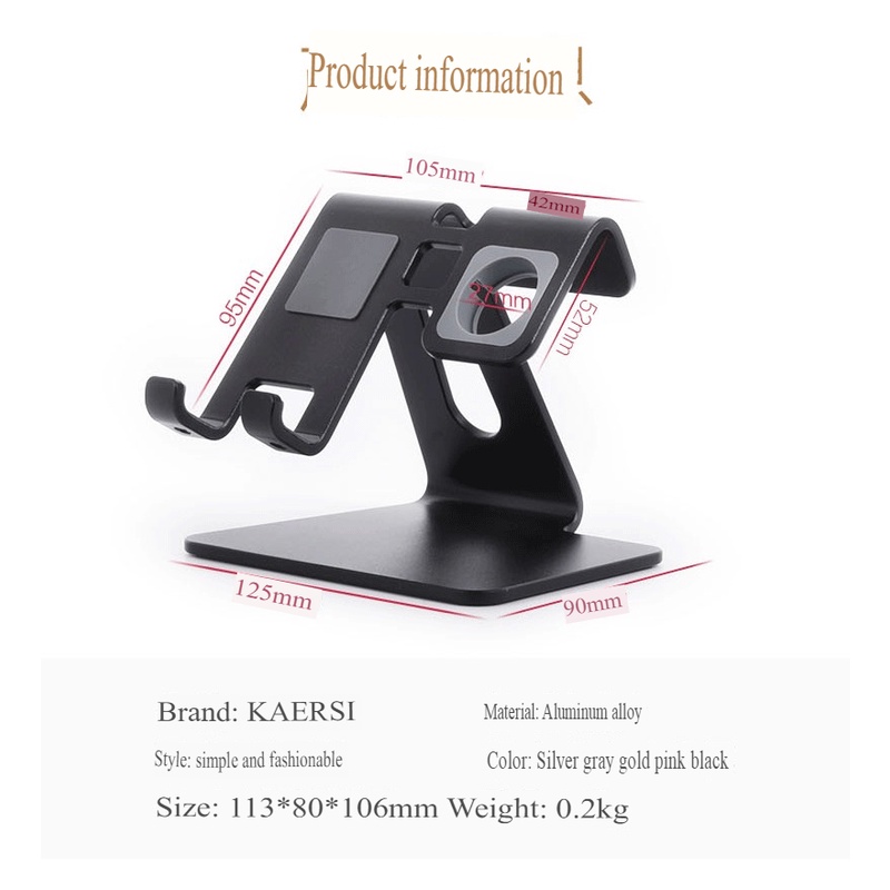 Giá Đỡ Điện Thoại Máy Tính Bảng Đồng hồ 2IN1 Kim Loại Nguyên Khối K2 cực chất chắc chắn - KAERSI Stand phone iwatch