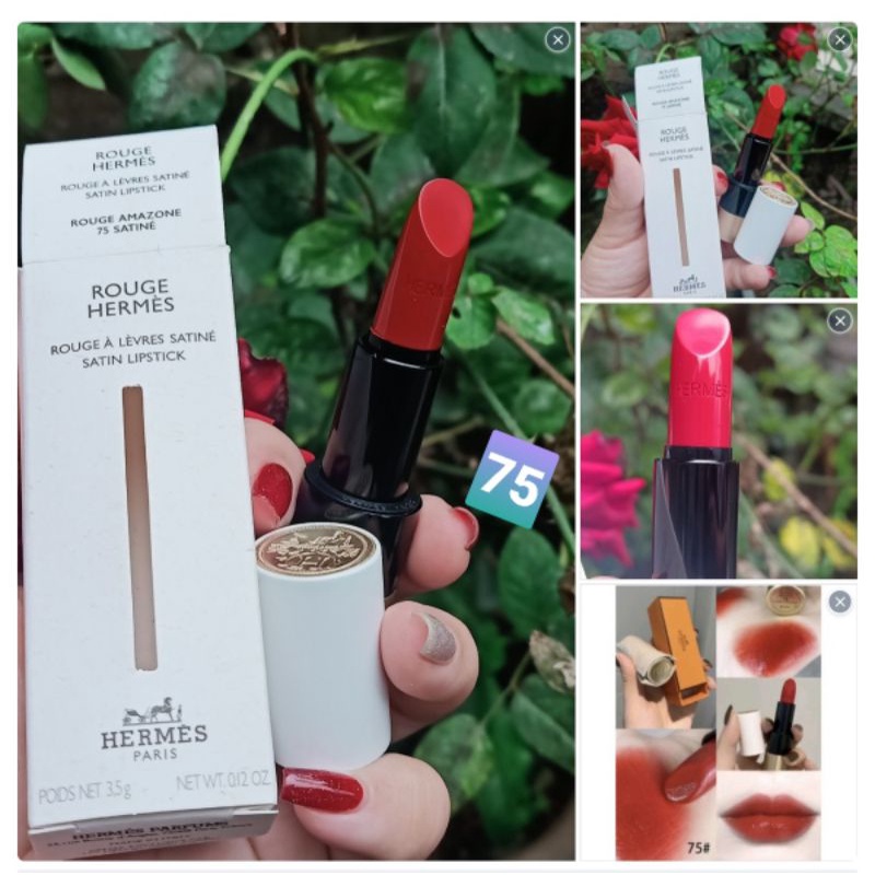 Son Hermès Satin Màu 75 Rouge đỏ pha cam cháy