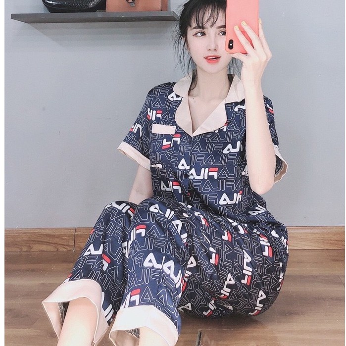 Bộ Ngủ Lụa Satin Cộc Dài Cao Cấp