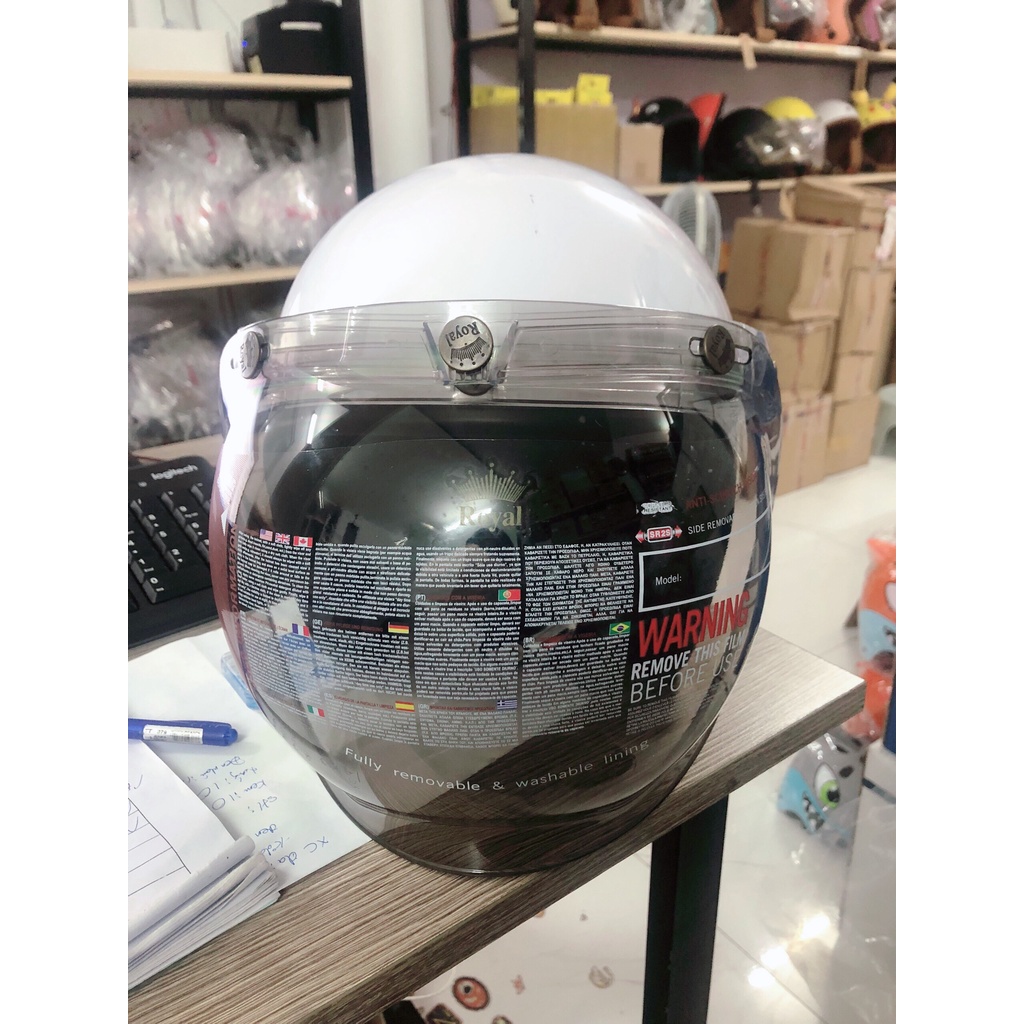 Kính Nón Bảo Hiểm bublle 3 Khuy Dạng Tròn