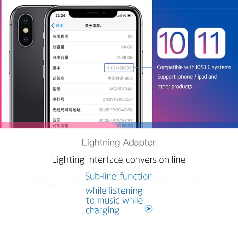 Đầu cắm chia cổng lightning 2 trong 1 cho iPhone