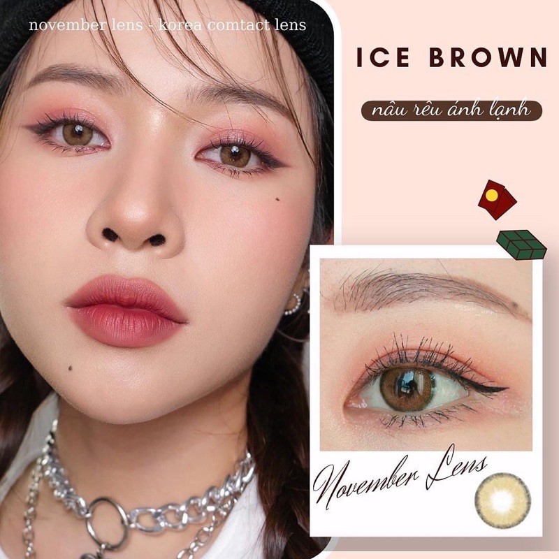 Kính áp tròng Ice Brown Hàn Quốc tone nâu rêu viền bo tròn