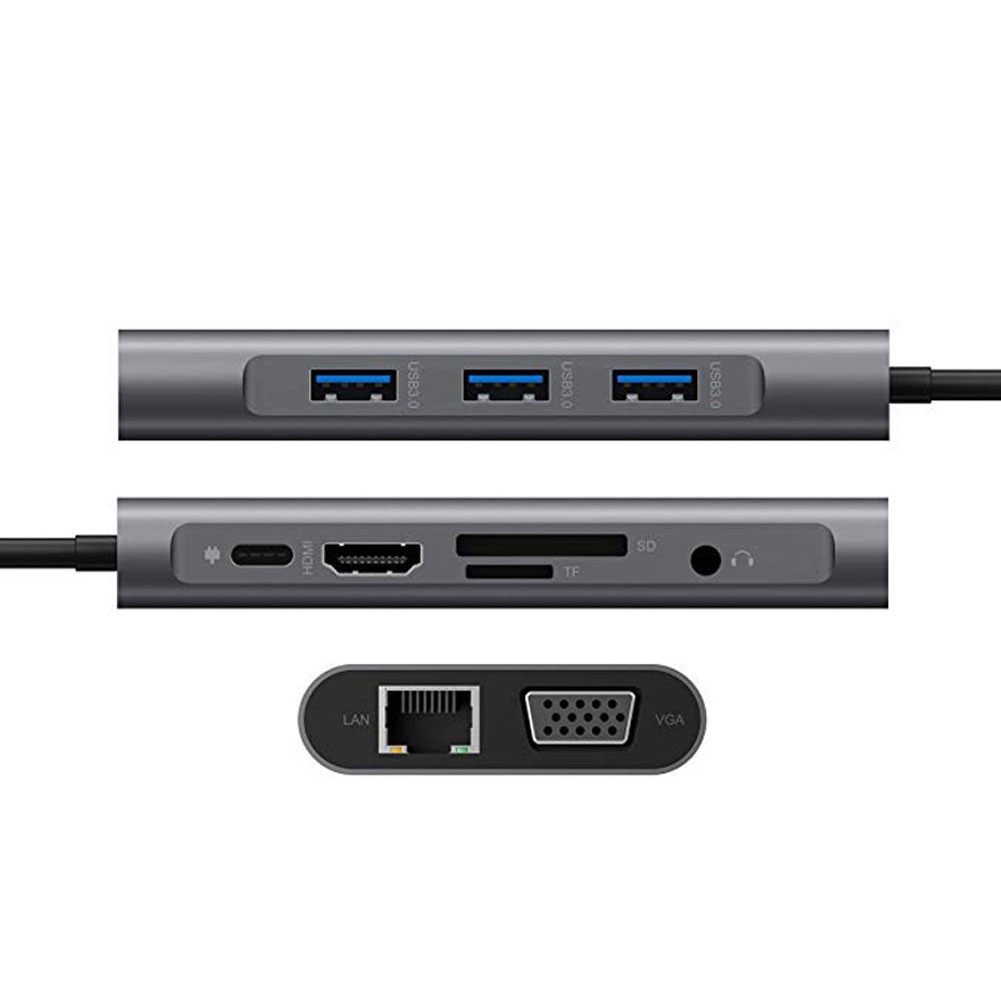USB HUB 10 trong 1 Loại C sang HDMI Bộ chuyển đổi VGA 4K tương thích RJ45 Lan Ethernet SD TF 3,5 mm Jack Audio Video