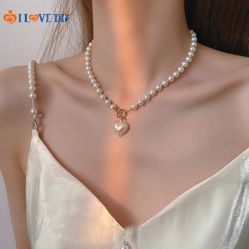 Vòng cổ Hình Trái Tim Đính Ngọc Trai Phong Cách Bohemian Ngọt Ngào Thời Trang Cho Nữ