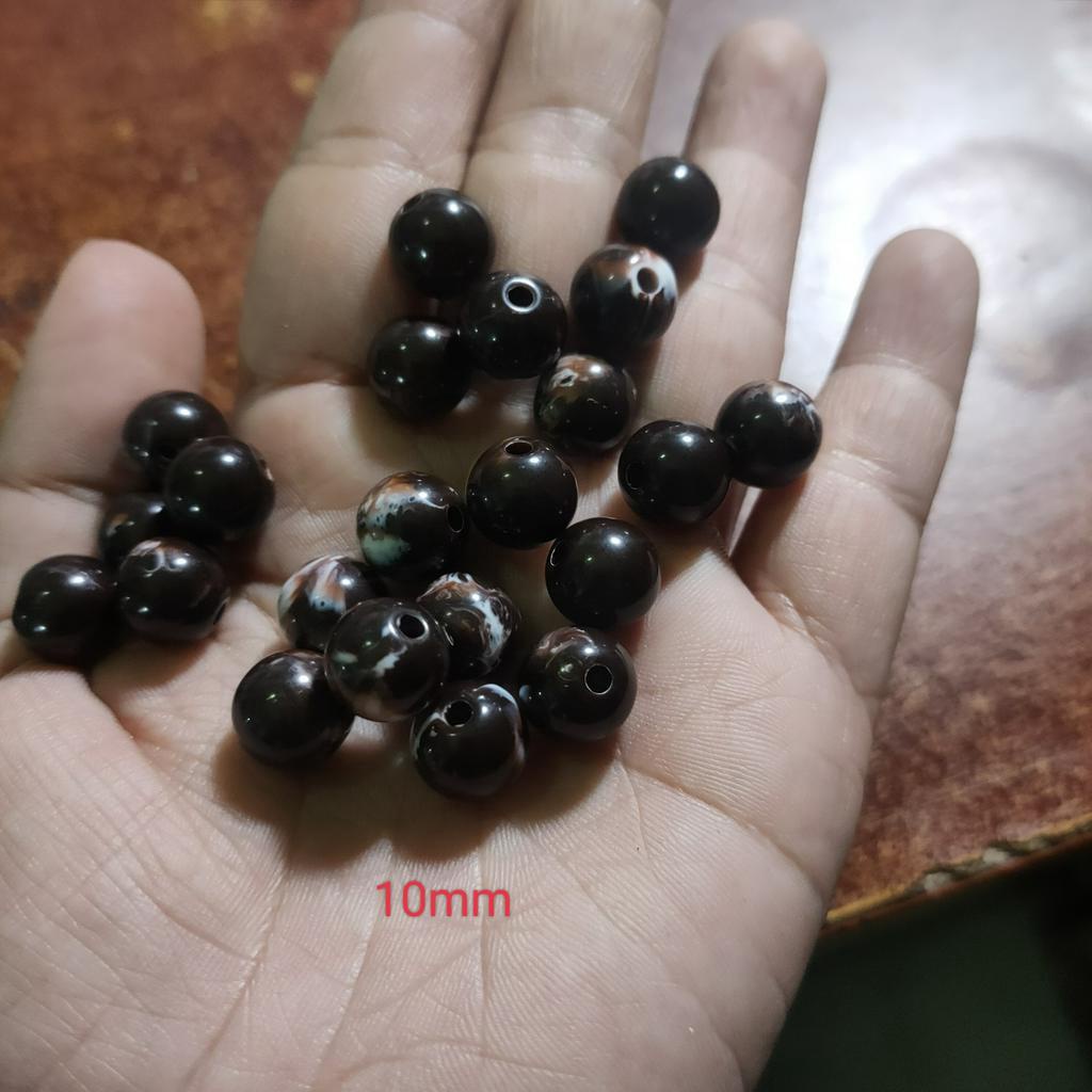 10/25/50gam hạt nhựa có vân màu nâu vân trắng làm vòng tay, đồ handmade size 8mm, 10mm