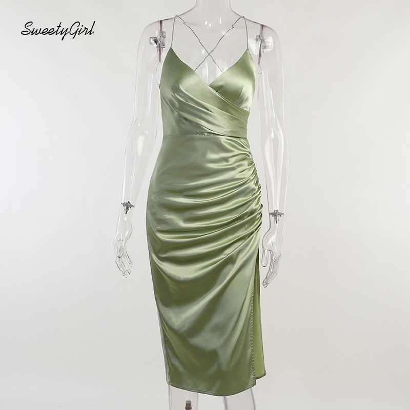 Đầm Ôm Không Tay Cổ Chữ V Xẻ Sâu Màu Sắc Trơn Thời Trang Dành Cho Nữ 2022