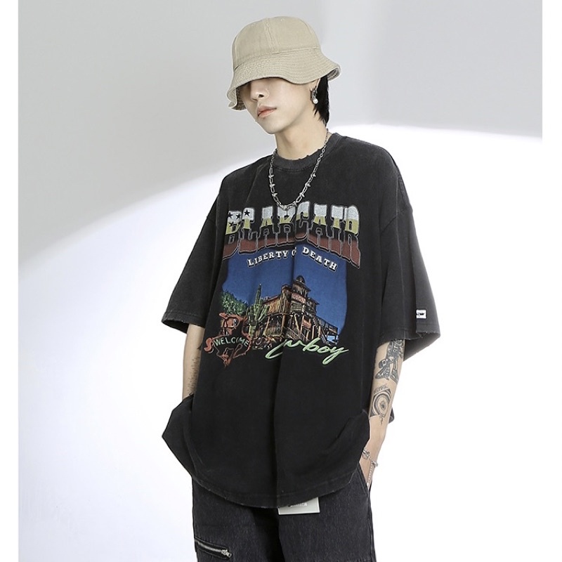 Áo phông wash dáng rộng Liberty chính hãng Made Extreme Black Air