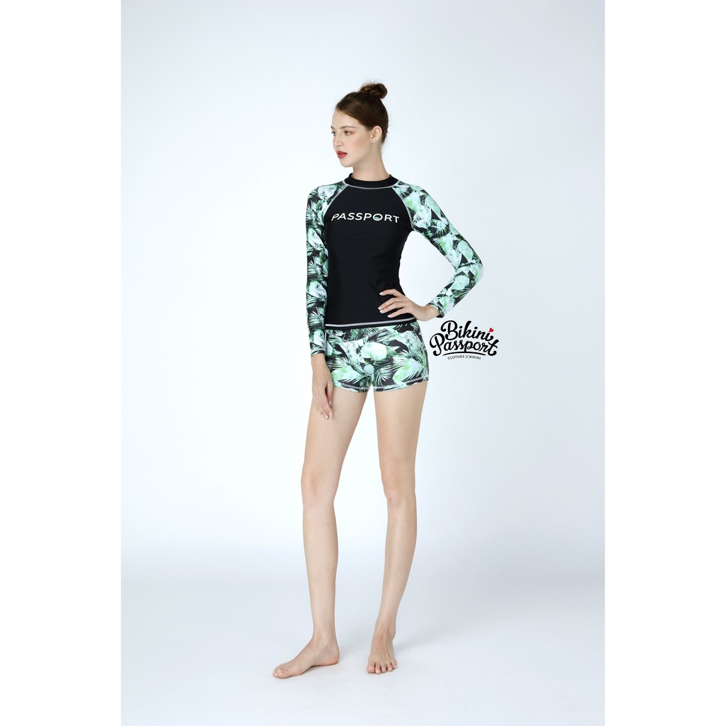 Đồ bơi Nữ BIKINI PASSPORT kiểu Hai mảnh quần short, áo tay dài khóa kéo sau- màu Xanh lá - BS374_GN | BigBuy360 - bigbuy360.vn