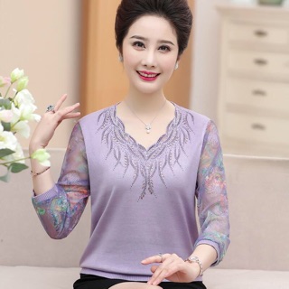 Áo len nữ trung niên kiểu dáng phối tay voan sang trọng NP706