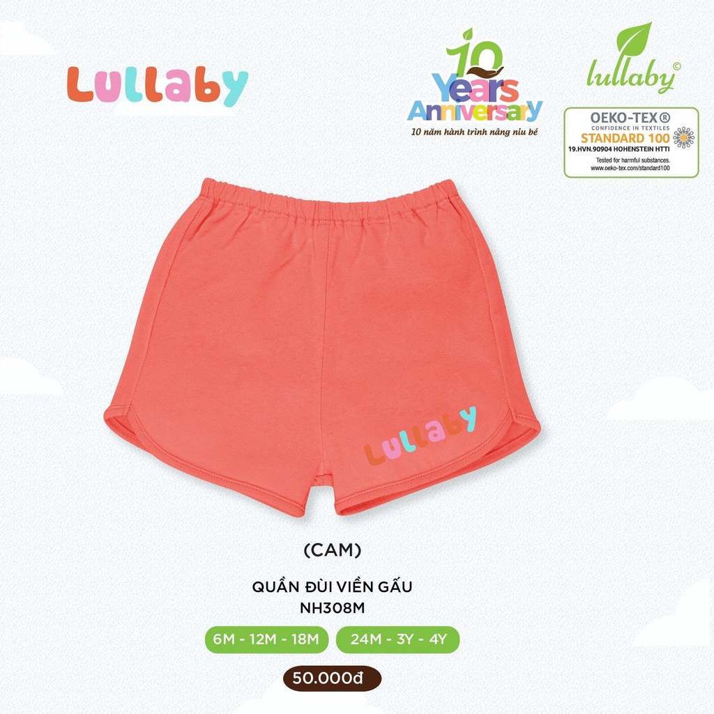 Quần đùi viền gấu bé gái Lullaby - 100% cotton mềm mát
