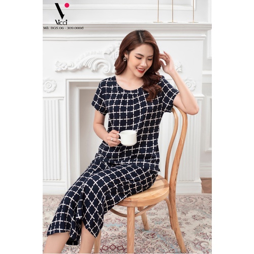 Bộ đồ mặc nhà trung niên lanh nhung Vicci áo cộc,quần ống sớ BGS.06 nhiều họa tiết
