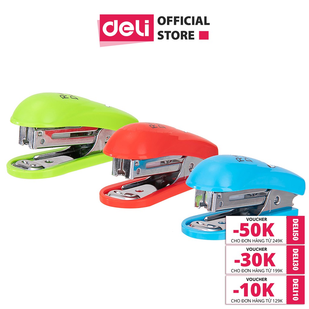 Dập ghim mini Deli, Đính kèm 1000 chiếc ghim 12 trang, Xanh, đỏ, xanh lá - 1 cái E0253