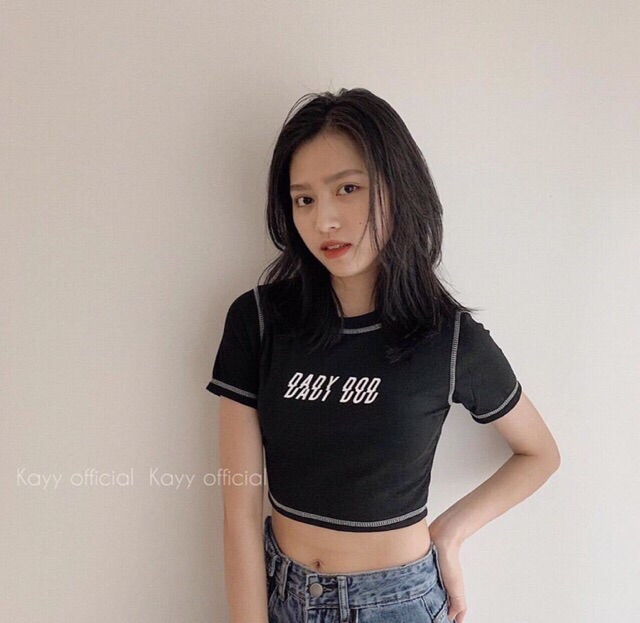 Áo croptop thun body viền chỉ nổi trắng, đen