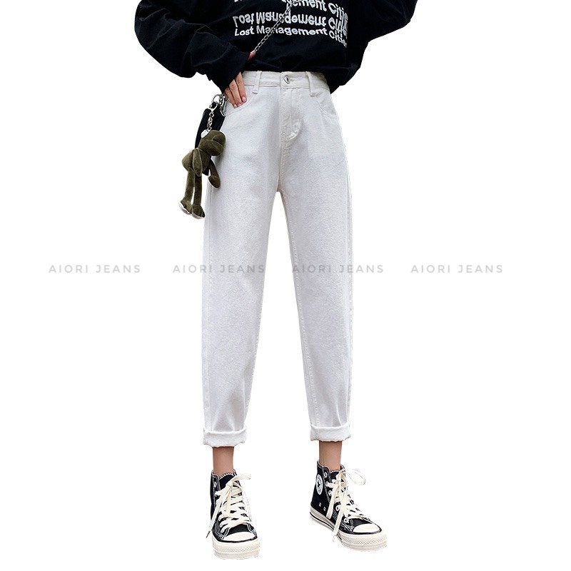 Quần Jeans Nữ, Quần Baggy Trơn Jeans Màu Trắng, Vải Jeans Cotton Thoáng Mát, Mềm Mịn. | BigBuy360 - bigbuy360.vn