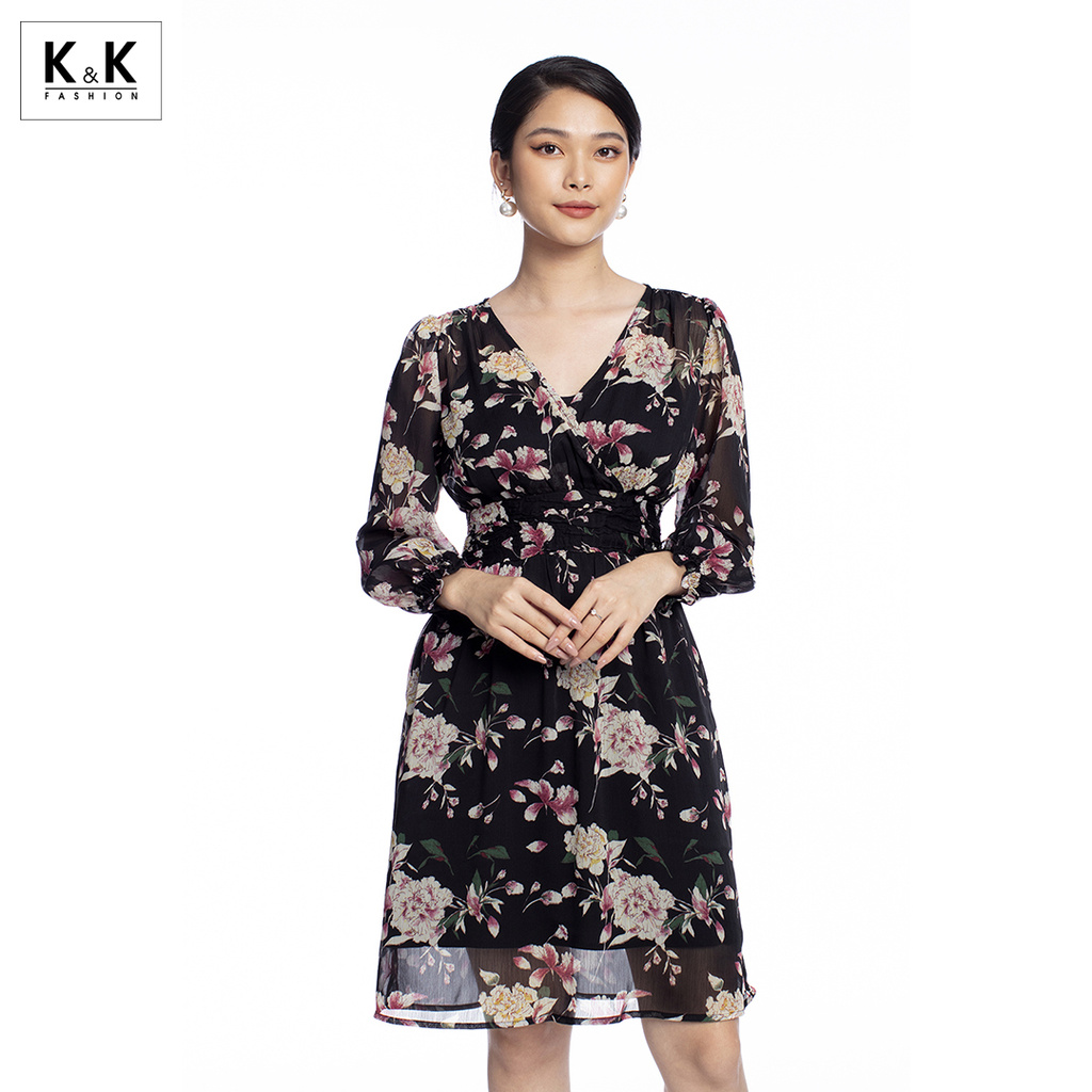 Đầm Hoa Dáng Xòe K&K Fashion HL16-06 Tay Lỡ Vải Voan