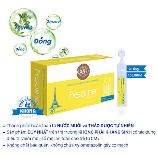Nước muối sinh lý Pháp Gifrer vàng Giifrer tép xanh Fysoline vàng nội địa nhập khẩu