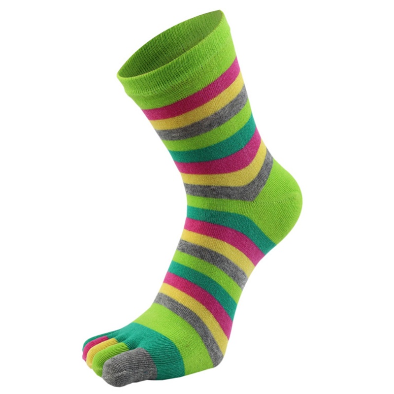 XIXI Set 6 Đôi Vớ Cotton Xỏ Ngón Họa Tiết Sọc Cầu Vồng Thoáng Khí Dành Cho Nữ