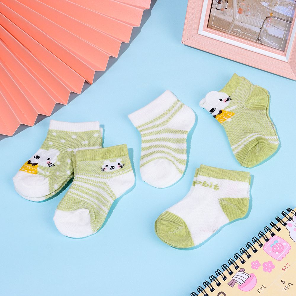 Set 5 Đôi Vớ Cotton Phối Lưới Dễ Thương Cho Bé Sơ Sinh 0-3 Tuổi Mihan1