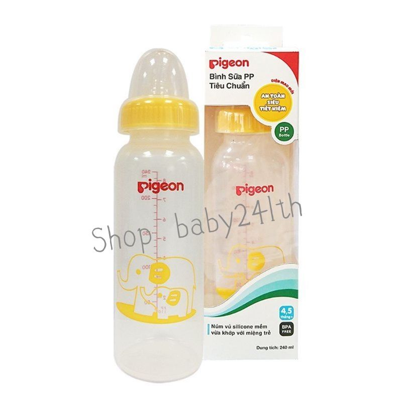 Bình sữa Pigeon 240ml nhựa PP tiêu chuẩn, Bình sữa Pigeon cổ hẹp