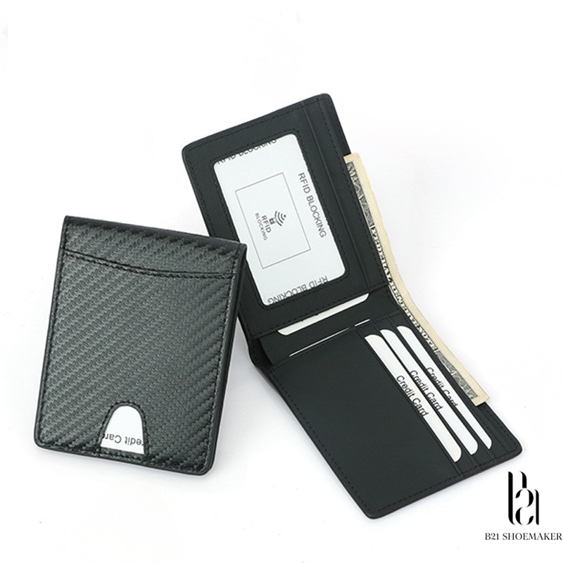 Ví Da Bò Nam Công Sở Đen Cacbon Nam Kết Hợp Nhiều Ngăn Đựng Thẻ Tiện Dụng Sang Trọng Nam Tính Full Box  - B21 Shoemaker