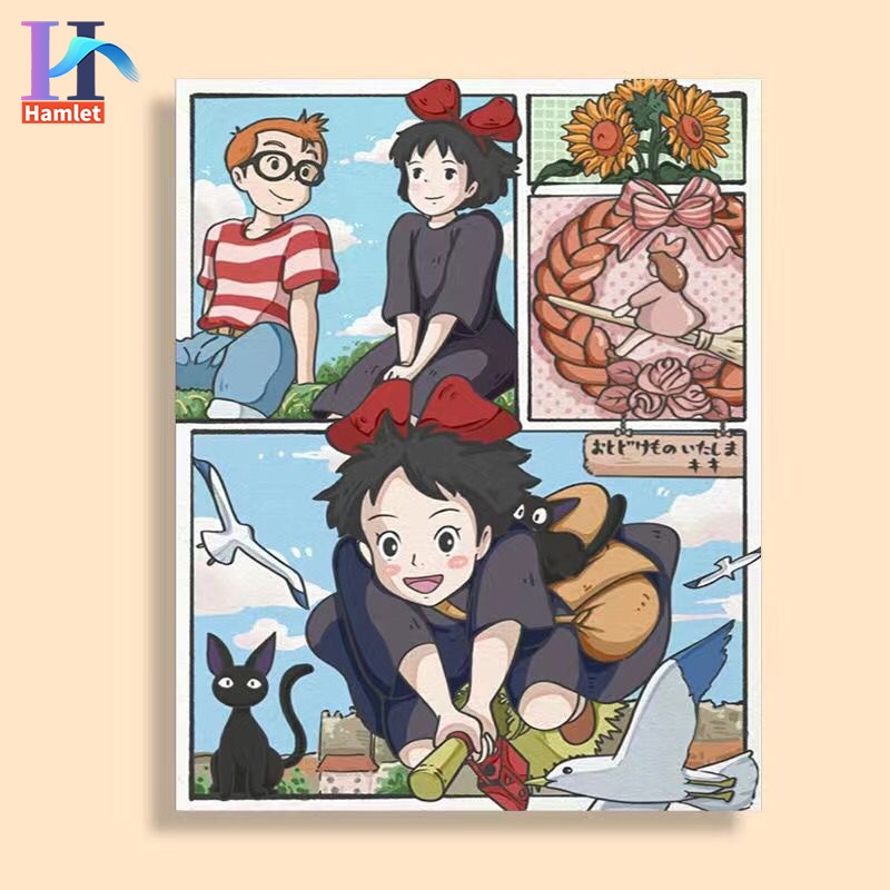 Bộ tranh sơn dầu Hamlet tô màu theo số hình hoạt hình Doraemon trang trí nhà cửa cỡ 40*50cm