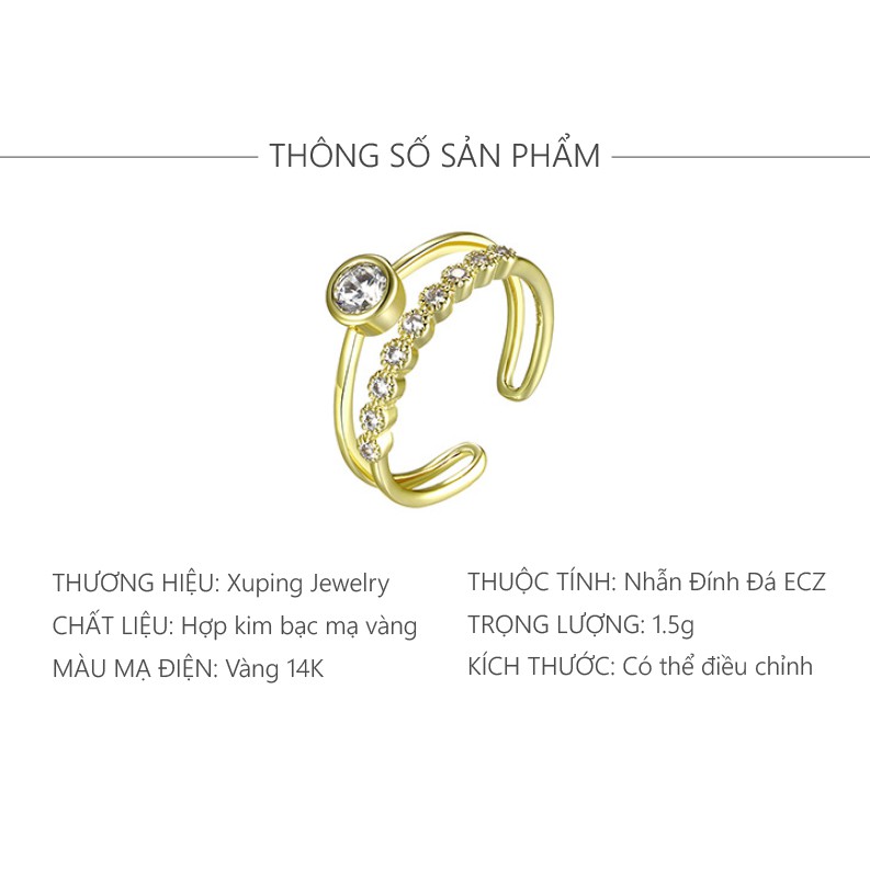 Nhẫn Nữ Mạ Vàng 14K, Đính Đá Phong Cách Cổ Điển Sang Trọng - XPN22