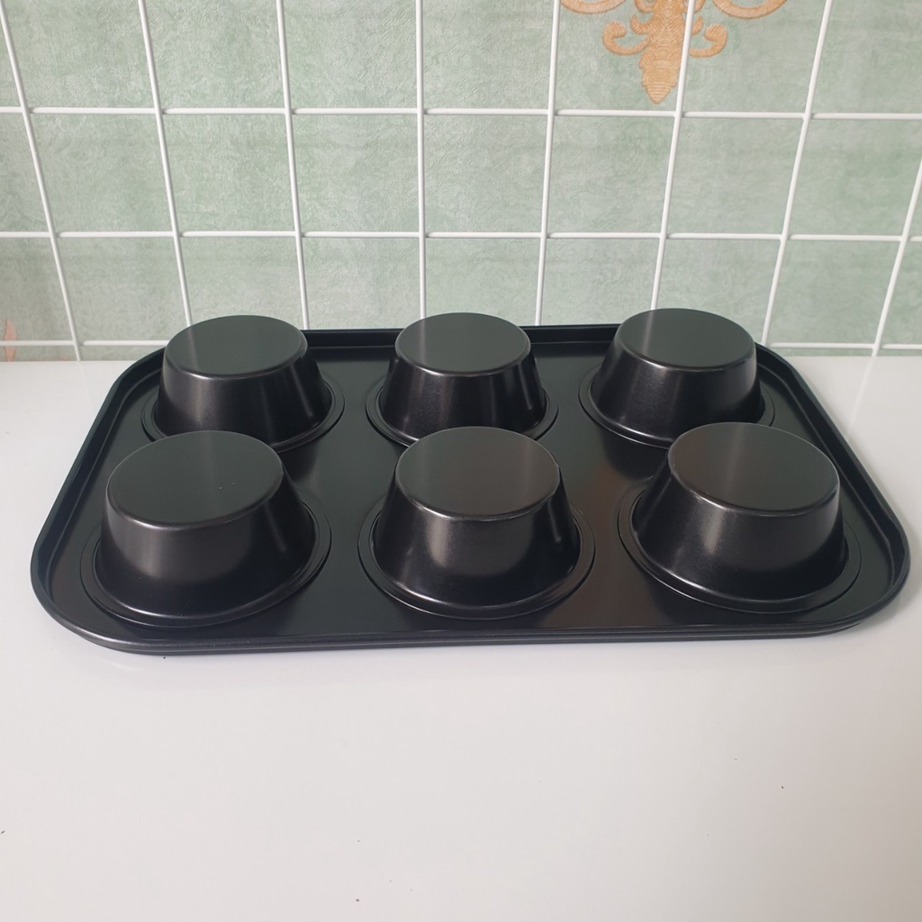 KHAY KHUÔN NƯỚNG BÁNH BÔNG LAN CUPCAKE CHỐNG DÍNH 6 Ô LOẠI TO CHẤT LIỆU THÉP KHÔNG GỈ AN TOÀN SỬ DỤNG