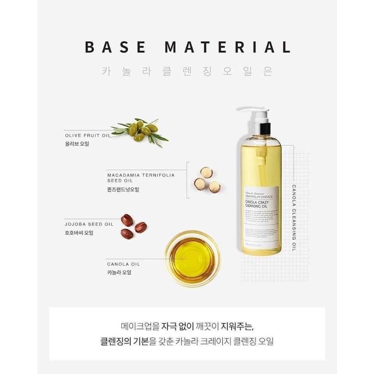 Dầu tẩy trang hoa cải Graymelin Vintage Hàn Quốc❤️Tiệm Của Moon❤️ Canola Crazy Cleansing Oil 500ml